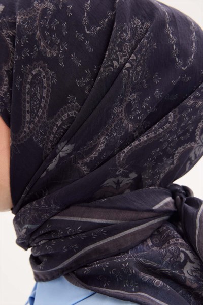 Tencel Monare Eşarp Şal Desen Dumanlı Siyah 90x90