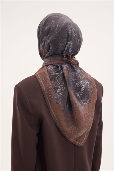 Tencel Monare Eşarp Şal Desen Kahverengi 90x90