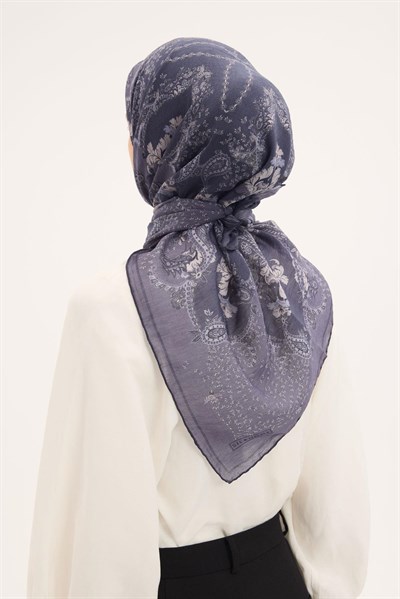 Tencel Monare Eşarp Şal Desen Koyu Indigo 90x90