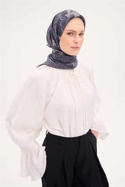 Tencel Monare Eşarp Şal Desen Koyu Indigo 90x90