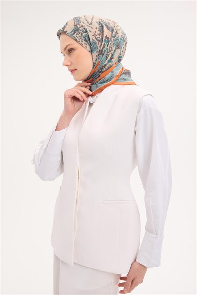 Tencel Monare Eşarp Şal Desen Turuncu 90x90