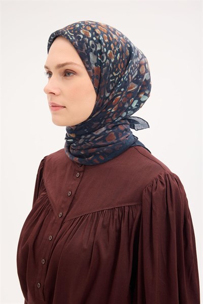 Tencel Monare Eşarp Taş Desen Gece Mavisi 90x90