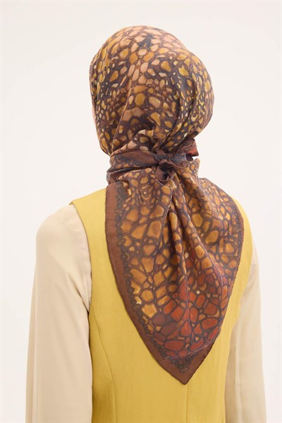 Tencel Monare Eşarp Taş Desen Kahverengi 90x90