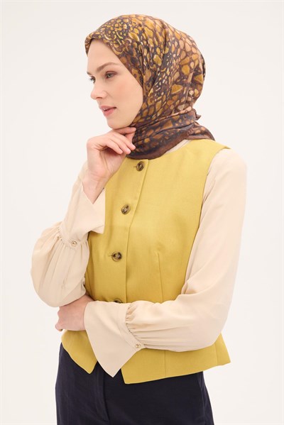 Tencel Monare Eşarp Taş Desen Kahverengi 90x90