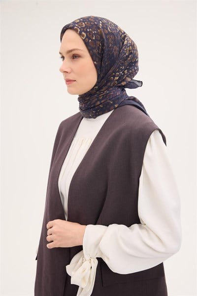 Tencel Monare Eşarp Taş Desen Koyu Lacivert 90x90