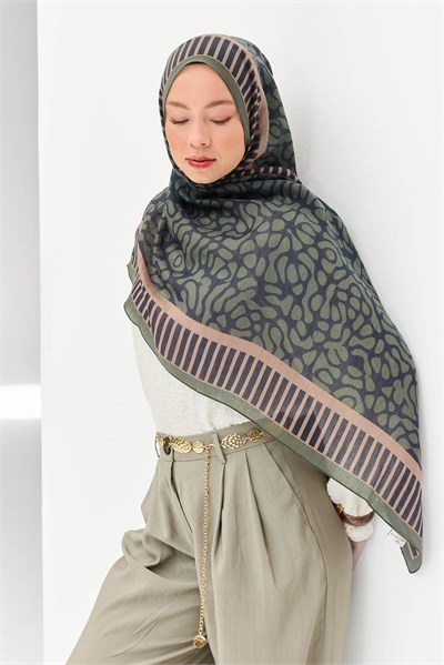Tencel Monare Şal Coral Koyu Yeşil