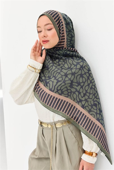 Tencel Monare Şal Coral Koyu Yeşil