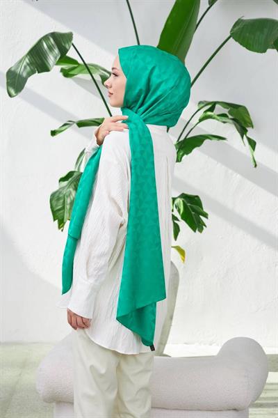 Triangle Desen İpeksi Jakar Şal Benetton Yeşil 9005-16