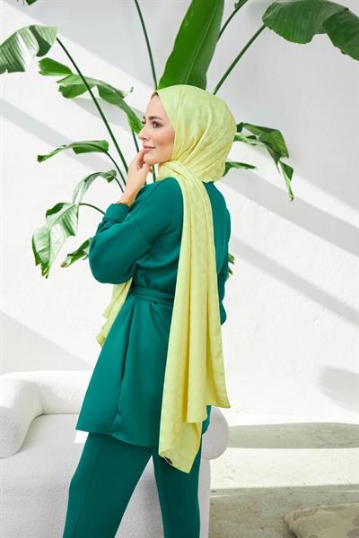 Triangle Desen İpeksi Jakar Şal Fıstık Yeşili 9005-11