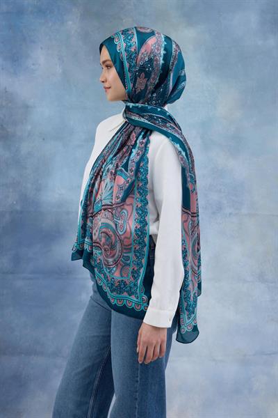 Turkuaz Hint Vual Şal -  5006-09