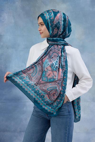 Turkuaz Hint Vual Şal -  5006-09