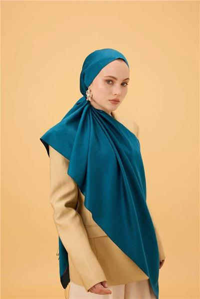 Turkuaz Mavi Düz Çift Taraflı İpek Şal Modeli