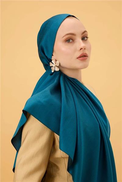 Turkuaz Mavi Düz Çift Taraflı İpek Şal Modeli