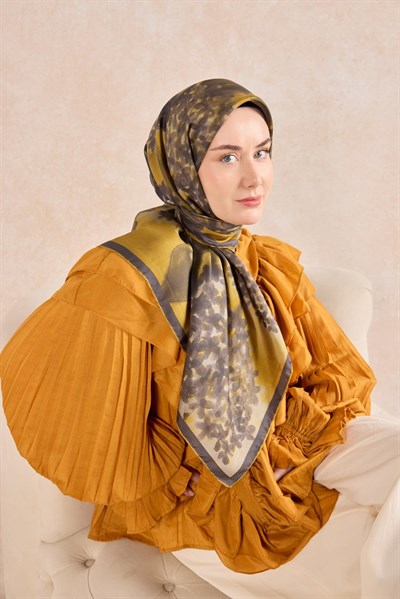 Twill İpek Bloom Eşarp Hardal 90x90
