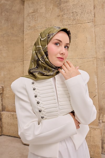 Twill İpek Eşarp  Detailed Belt Eşarp Haki
