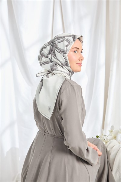 Twill İpek Eşarp Bloom Beyaz