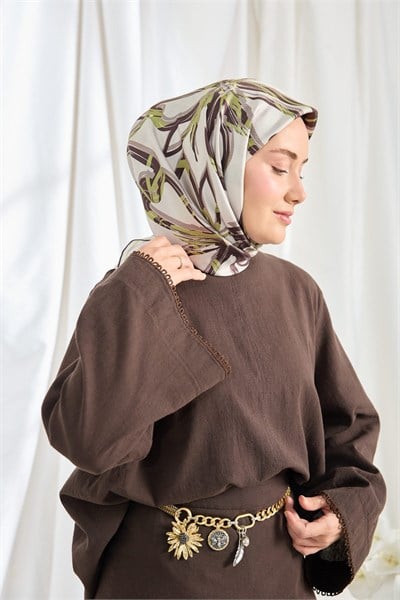Twill İpek Eşarp Bloom Gümüş
