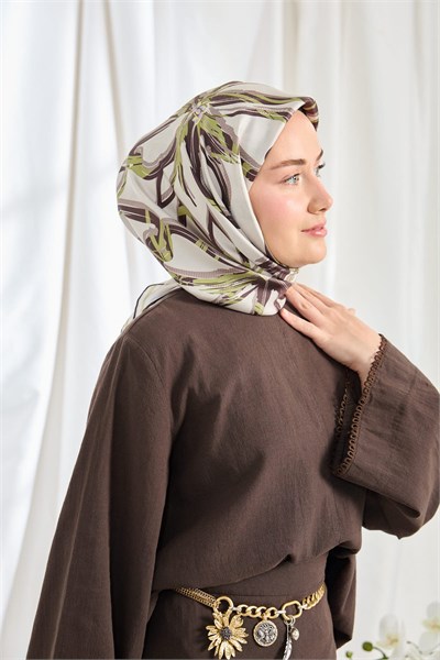 Twill İpek Eşarp Bloom Gümüş
