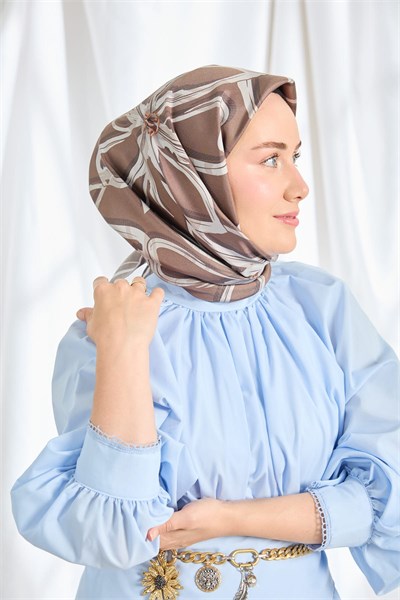 Twill İpek Eşarp Bloom Kahverengi
