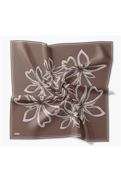 Twill İpek Eşarp Bloom Kahverengi