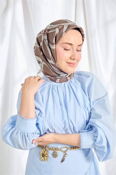 Twill İpek Eşarp Bloom Kahverengi