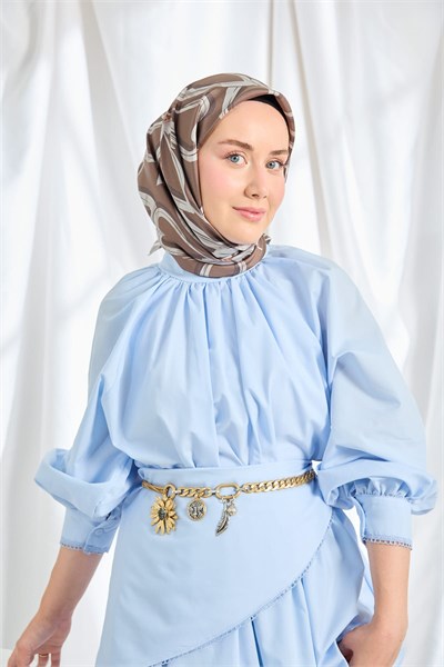 Twill İpek Eşarp Bloom Kahverengi