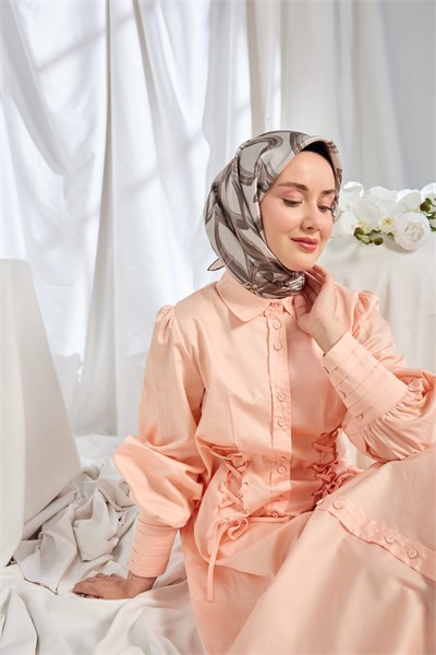 Twill İpek Eşarp Bloom Koyu Gri