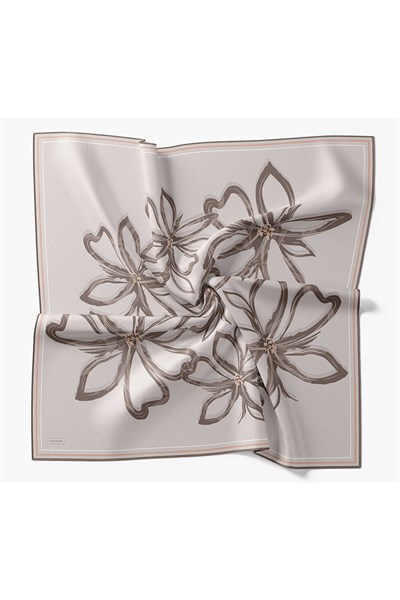 Twill İpek Eşarp Bloom Koyu Gri