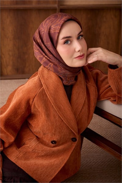 Twill İpek Eşarp Floral Paisley Bordo