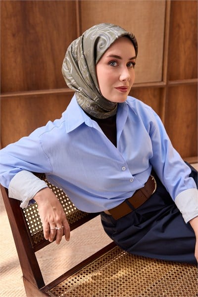 Twill İpek Eşarp Floral Paisley Haki