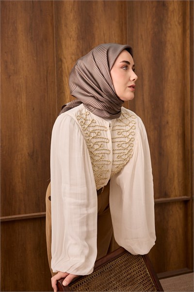 Twill İpek Eşarp Fluid Lines Kahverengi