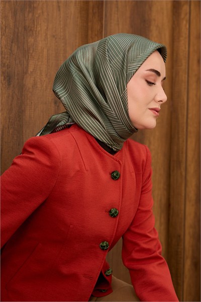 Twill İpek Eşarp Fluid Lines Yeşil
