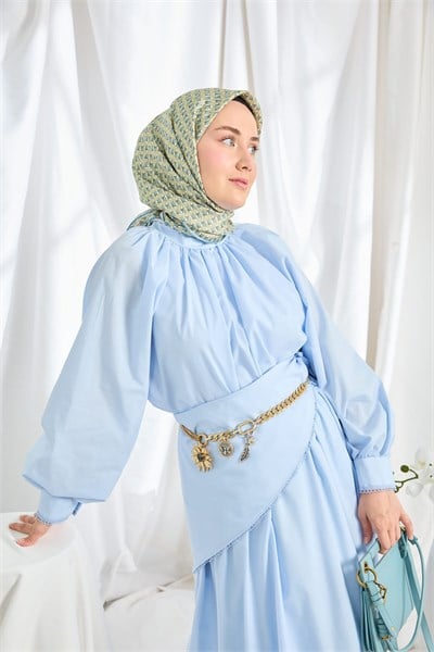 Twill İpek Eşarp Geometric Pattern Fıstık Yeşili
