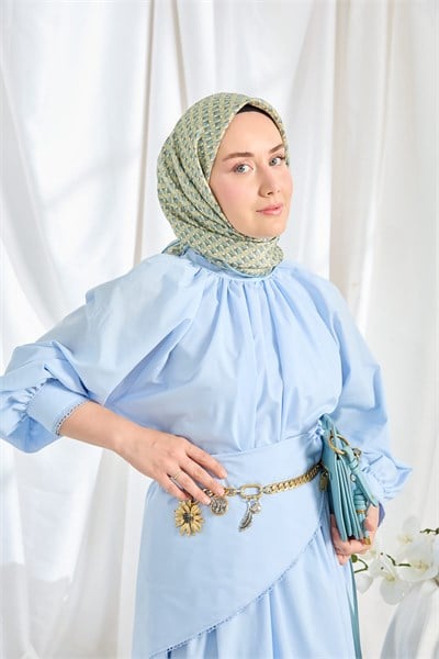 Twill İpek Eşarp Geometric Pattern Fıstık Yeşili