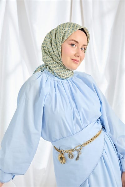 Twill İpek Eşarp Geometric Pattern Fıstık Yeşili
