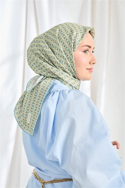 Twill İpek Eşarp Geometric Pattern Fıstık Yeşili