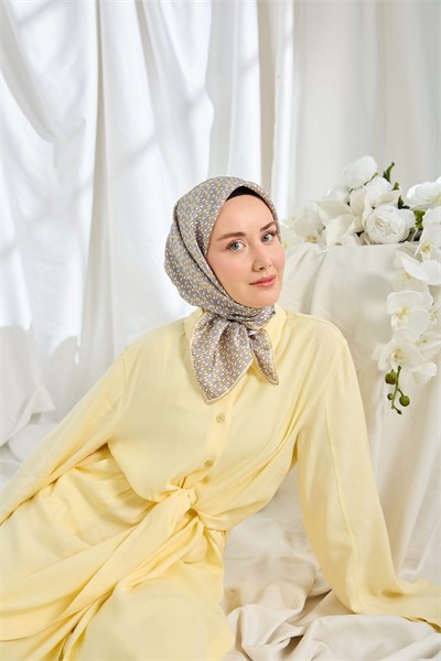 Twill İpek Eşarp Geometric Pattern Gri