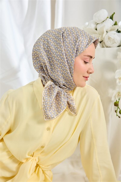 Twill İpek Eşarp Geometric Pattern Gri