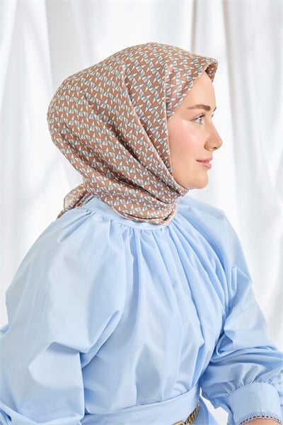 Twill İpek Eşarp Geometric Pattern Kahverengi