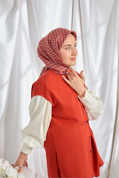 Twill İpek Eşarp Geometric Pattern Kırmızı