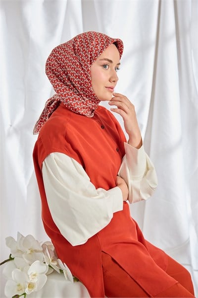 Twill İpek Eşarp Geometric Pattern Kırmızı