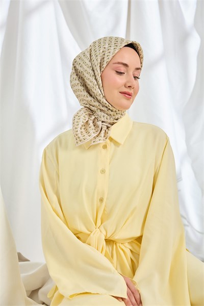 Twill İpek Eşarp Geometric Pattern Krem