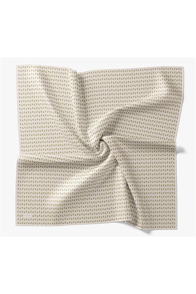 Twill İpek Eşarp Geometric Pattern Krem
