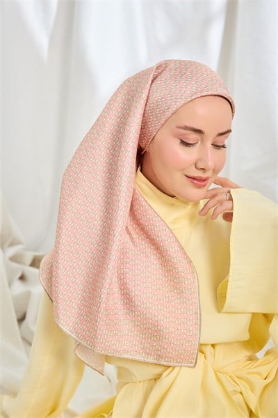 Twill İpek Eşarp Geometric Pattern Pembe