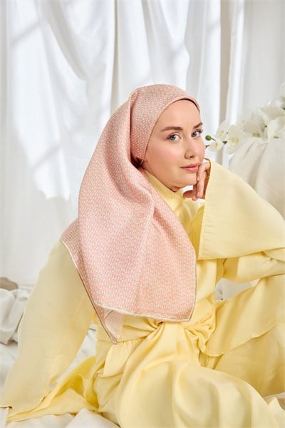 Twill İpek Eşarp Geometric Pattern Pembe