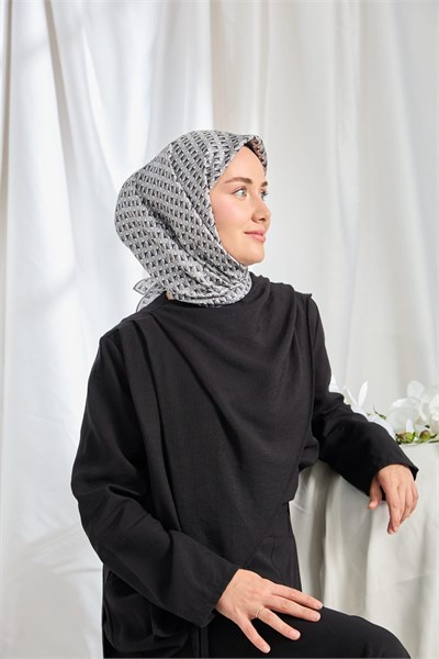 Twill İpek Eşarp Geometric Pattern Siyah