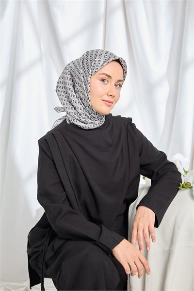 Twill İpek Eşarp Geometric Pattern Siyah