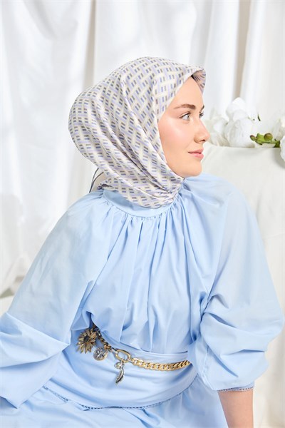 Twill İpek Eşarp Geometrik Bej