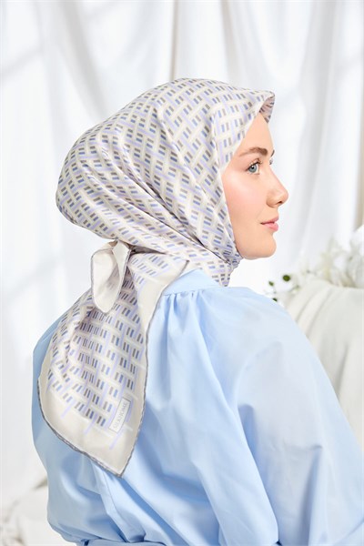 Twill İpek Eşarp Geometrik Bej