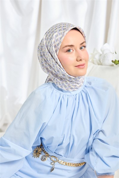 Twill İpek Eşarp Geometrik Bej